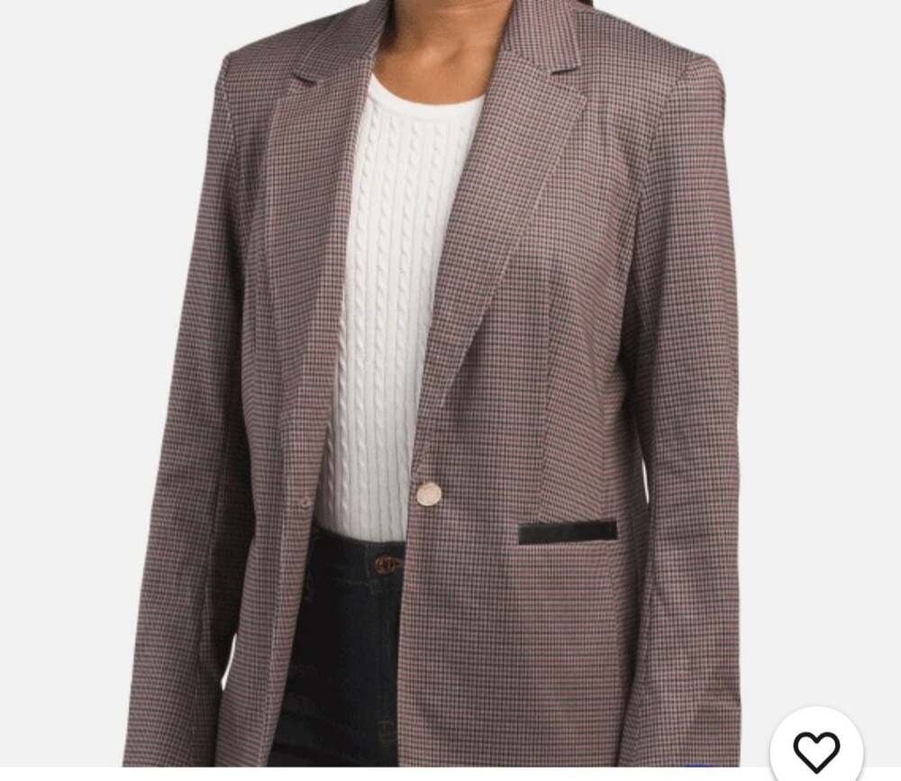 Anne Klein Women's Houndstooth Blazer with Faux Leather Pocket